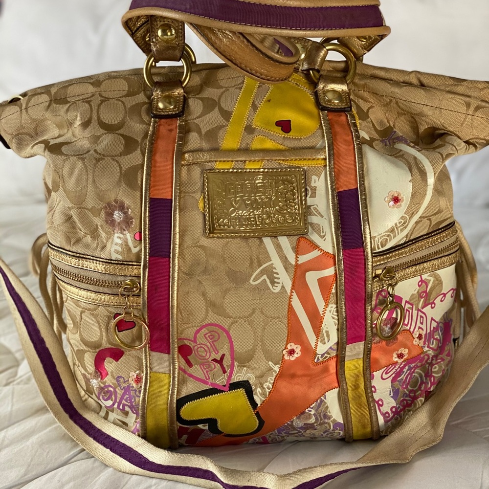 VINTAGE COACH POPPY 2010 TOTE 2/WAY BEIGE CANVAS